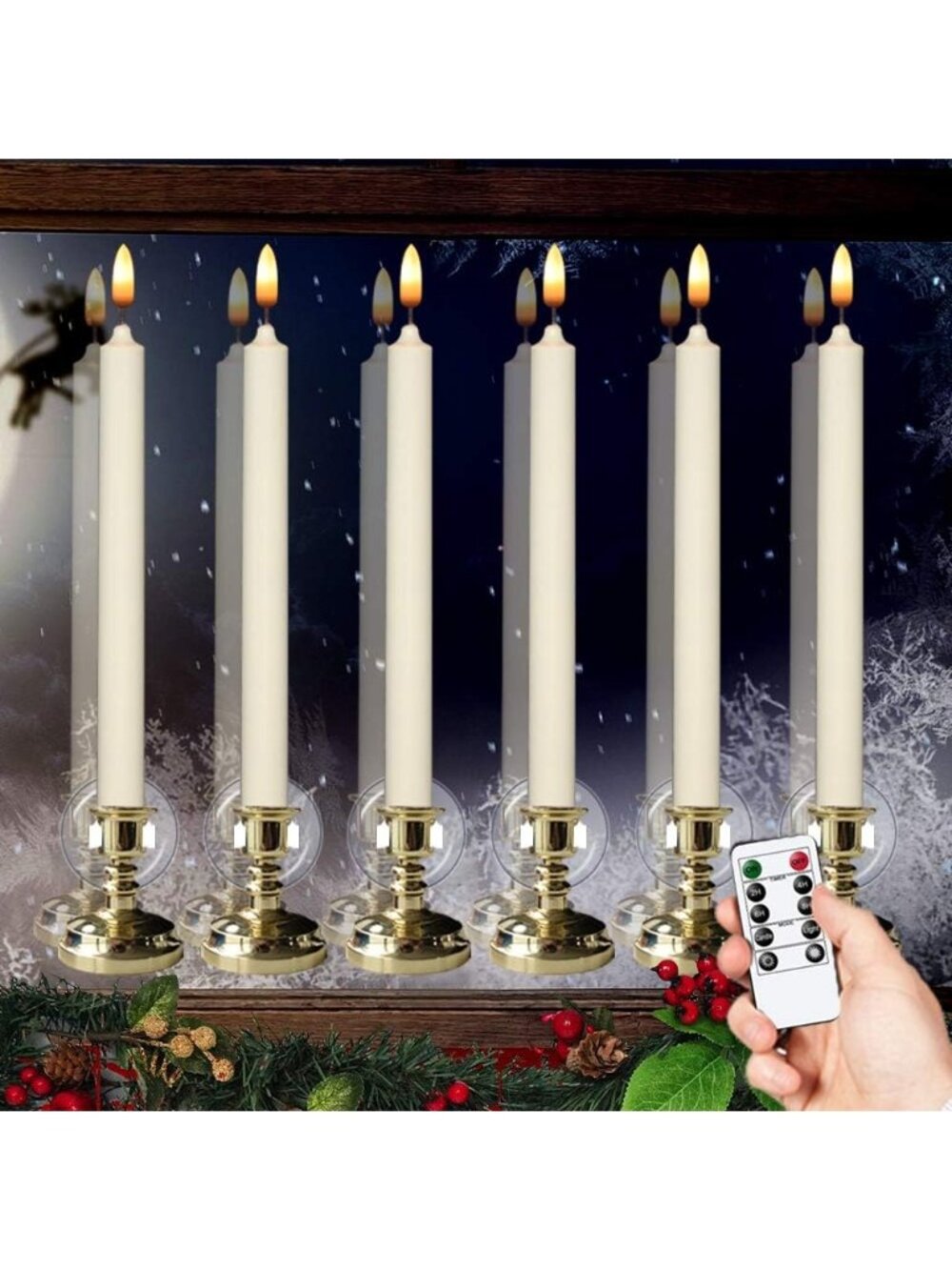 New Flameless Window Candles with Timer & Remote, 10" Battery Operated